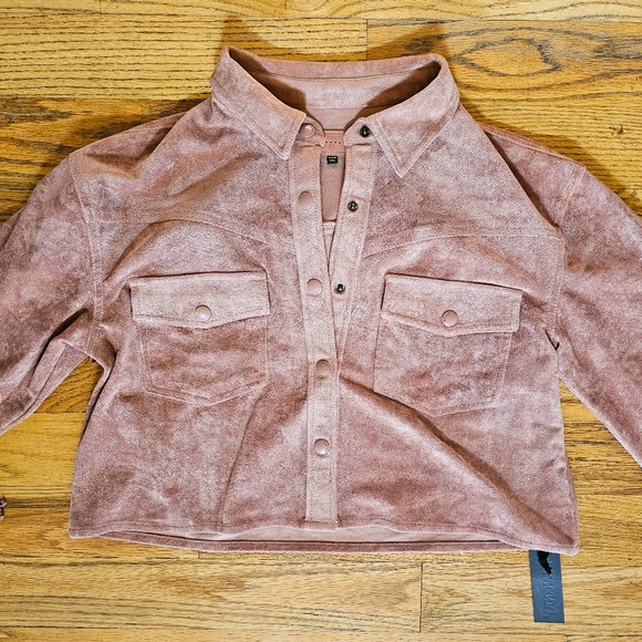 NWT Blank NYC Size M Faux Suede Pink Fringe Jacket Collared Cropped Western - Picture 5 of 10